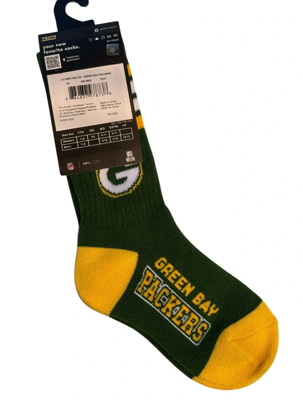 For Bare Feet Green Bay Packers Athletic Crew Socks